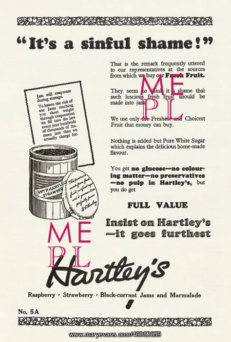 : 1926 UK Magazine Hartley's Jam Advert : 1926 UK Magazine Hartley's Jam Advert