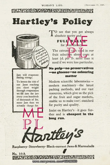  : 1926 UK Magazine Hartley's Jam Advert