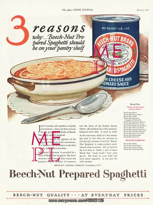 : 1926 U.S. Magazine Beech-Nut Spaghetti Advert : 1926 U.S. Magazine Beech-Nut Spaghetti Advert