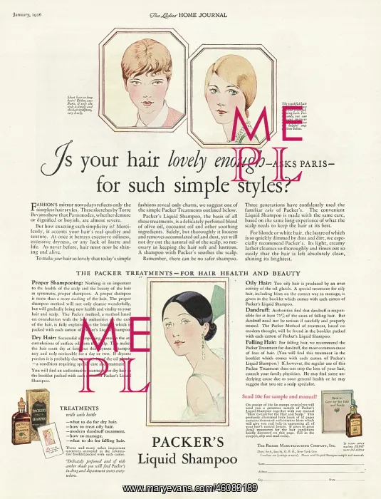 : 1926 U.S. Magazine Packer's Liquid Shampoo Ad : 1926 U.S. Magazine Packer's Liquid Shampoo Ad