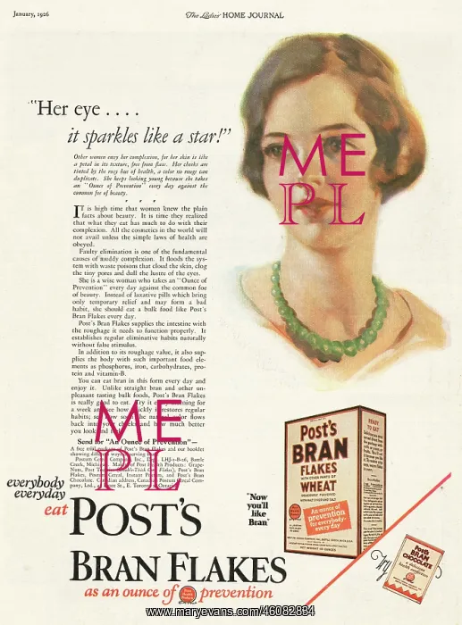 : 1926 U.S. Magazine Post's Bran Flakes Advert : 1926 U.S. Magazine Post's Bran Flakes Advert