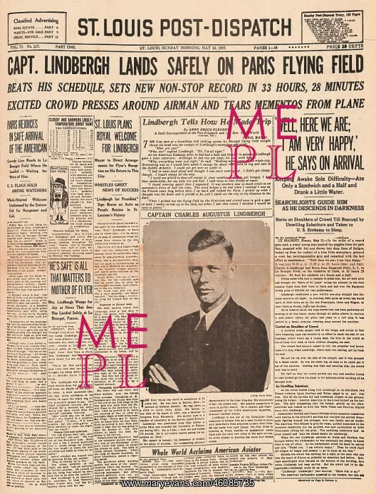 : 1927 St Louis Post Dispatch Lindbergh flies the Atlantic : 1927 St Louis Post Dispatch Lindbergh flies the Atlantic