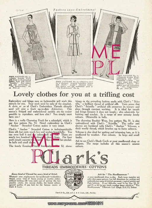 : 1927 UK Magazine Clark's Threads Advert : 1927 UK Magazine Clark's Threads Advert