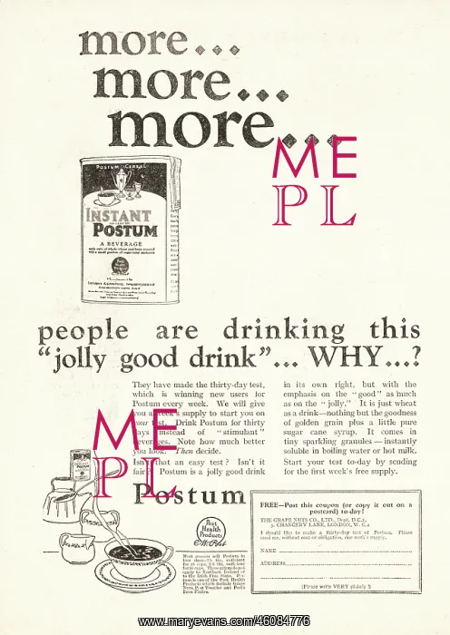 : 1927 UK Magazine Postum Drink Advert : 1927 UK Magazine Postum Drink Advert