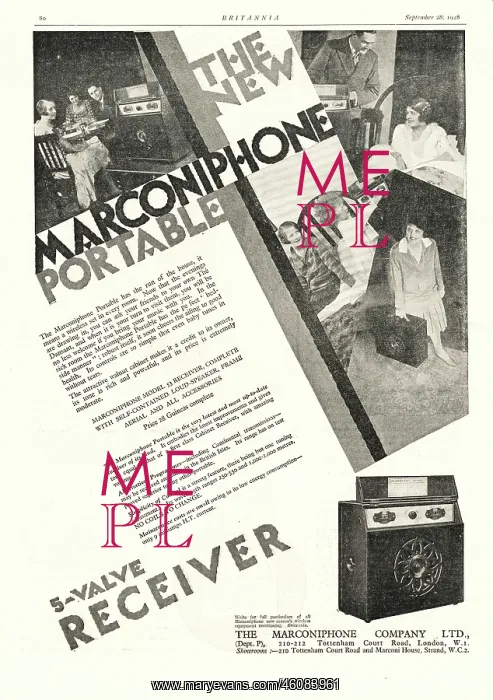 : 1928 UK Magazine Marconiphone Receiver Ad : 1928 UK Magazine Marconiphone Receiver Ad