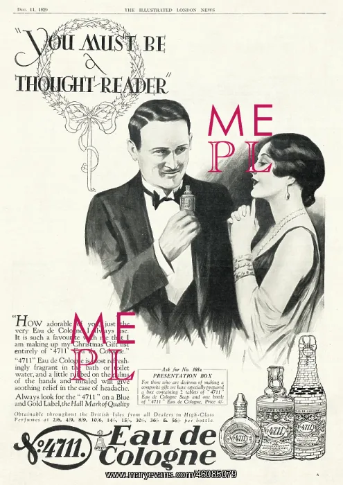 : 1929 UK Magazine Eau de Cologne Advert : 1929 UK Magazine Eau de Cologne Advert