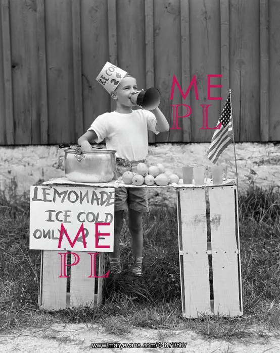 : 1930s 1940s Boy At Lemonade Stand : 1930s 1940s Boy At Lemonade Stand