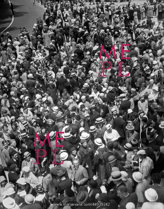: 1930s Aerial Of Large Crowd Men : 1930s Aerial Of Large Crowd Men