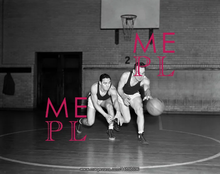  : 1930s Two Boys Playing Basketball