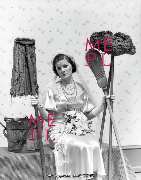 : 1930s Bride Seated Next To Bucket : 1930s Bride Seated Next To Bucket