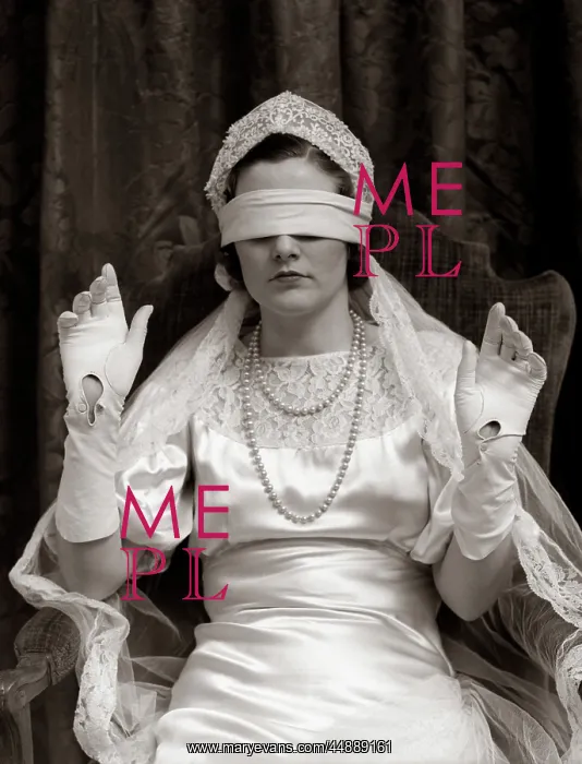 : 1930s Bride Wearing Blindfold : 1930s Bride Wearing Blindfold