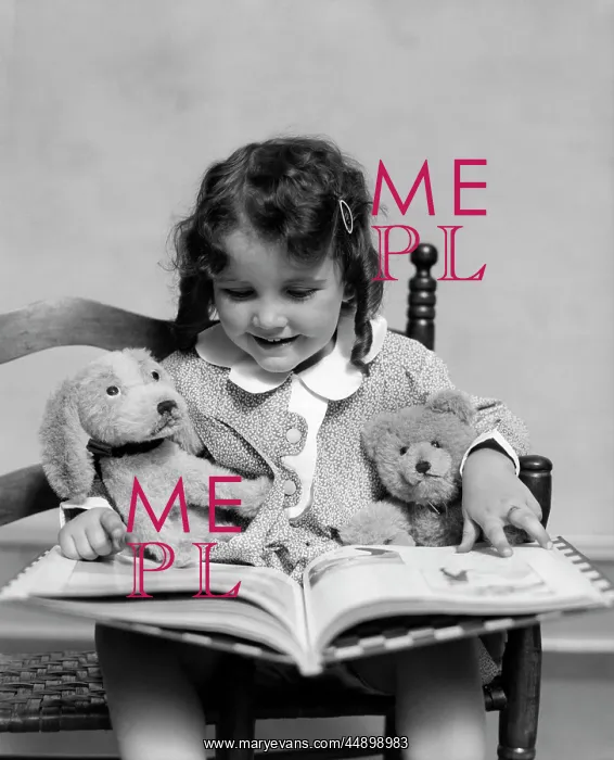  : 1930s Child Sitting Reading Toys Bear