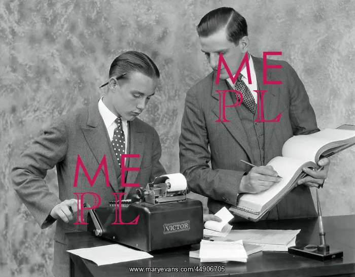 : 1930s Clerk And Young Assistant : 1930s Clerk And Young Assistant