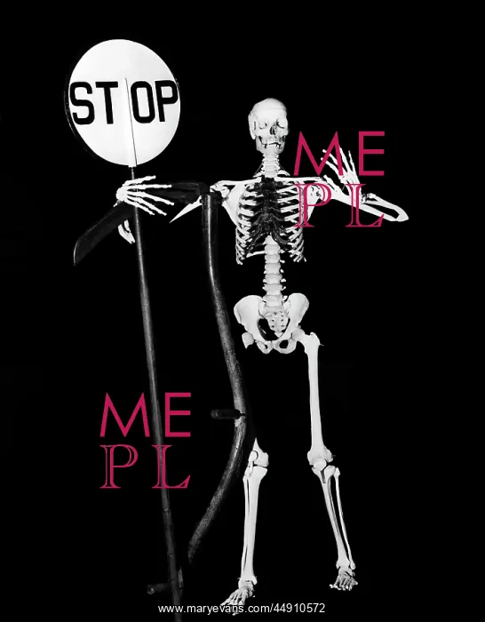 : 1930s full figure skeleton in black robe holding : 1930s full figure skeleton in black robe holding