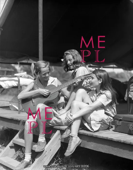: 1930s Three Girls At Summer Camp : 1930s Three Girls At Summer Camp
