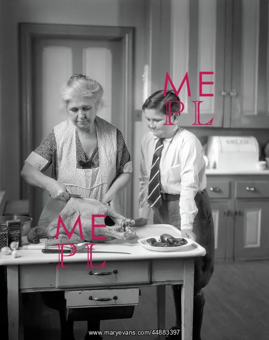 : 1930s Grandmother In Apron Preparing : 1930s Grandmother In Apron Preparing