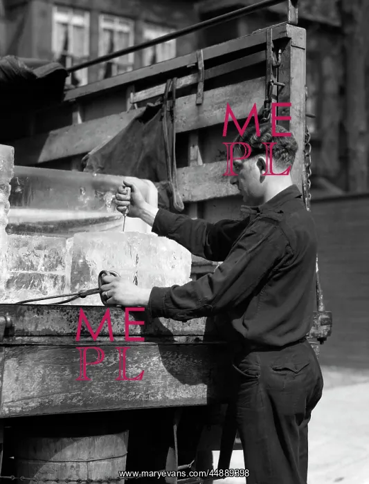 : 1930s Ice Delivery Man Standing : 1930s Ice Delivery Man Standing