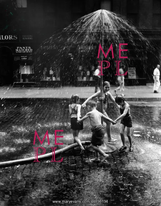 : 1930s Inner City Children Playing In Spray From Fire Hydrant : 1930s Inner City Children Playing In Spray From Fire Hydrant