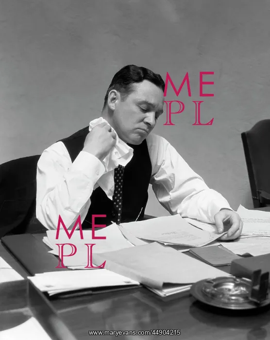 : 1930s Man At Desk In Office Wiping : 1930s Man At Desk In Office Wiping