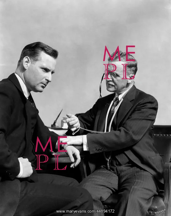 : 1930s Man Doctor Taking Pulse : 1930s Man Doctor Taking Pulse
