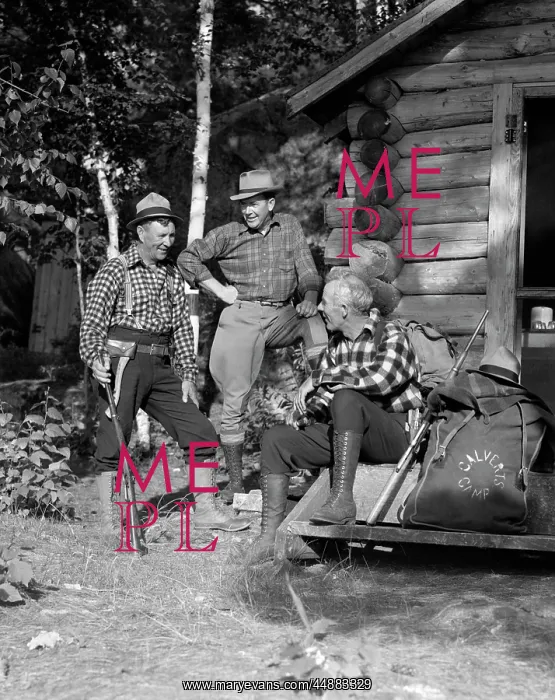 : 1930s Three Men Outside Hunting : 1930s Three Men Outside Hunting