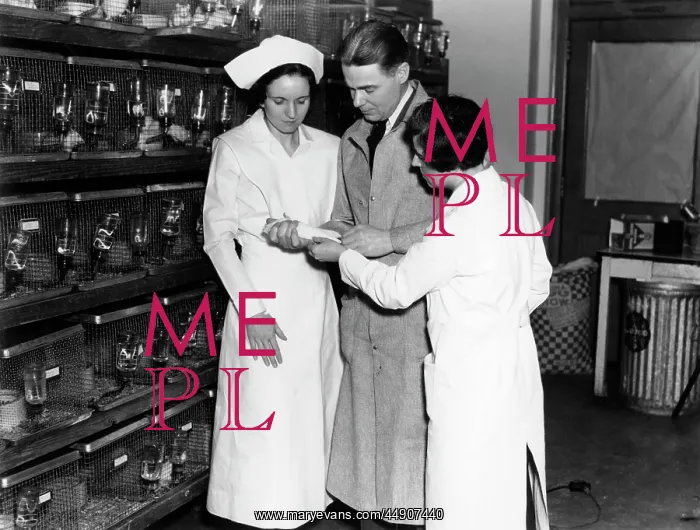 : 1930s two nurses and lab technician man women : 1930s two nurses and lab technician man women