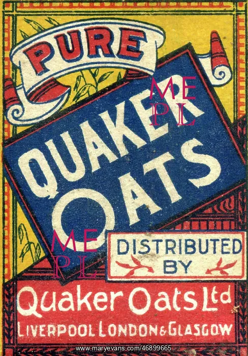 : 1930s, packaging, cardboard, Quaker oats, breakfast : 1930s, packaging, cardboard, Quaker oats, breakfast