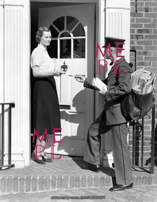 : 1930s Postman Giving A Letter : 1930s Postman Giving A Letter