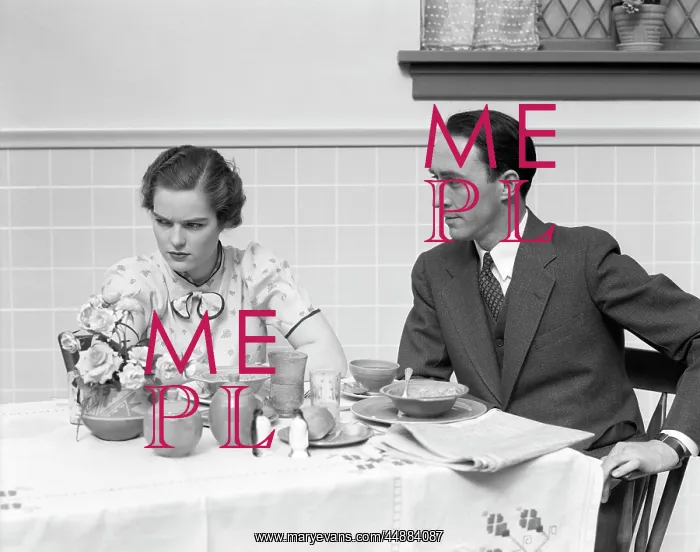 : 1930s Quarreling Couple At A Table : 1930s Quarreling Couple At A Table