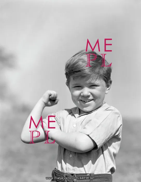  : 1930s Smiling Boy Making Strong Muscle Flexing Arm