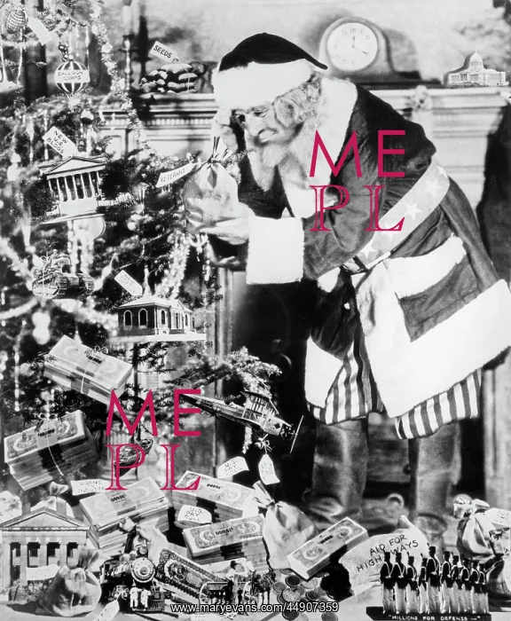 : 1930s uncle sam dressed as santa claus decorating : 1930s uncle sam dressed as santa claus decorating