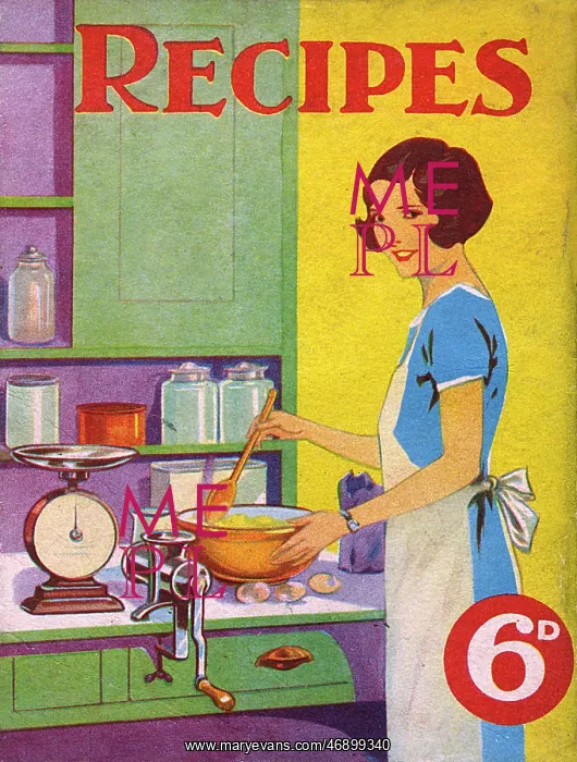 : 1930s woman cooking in her kitchen : 1930s woman cooking in her kitchen