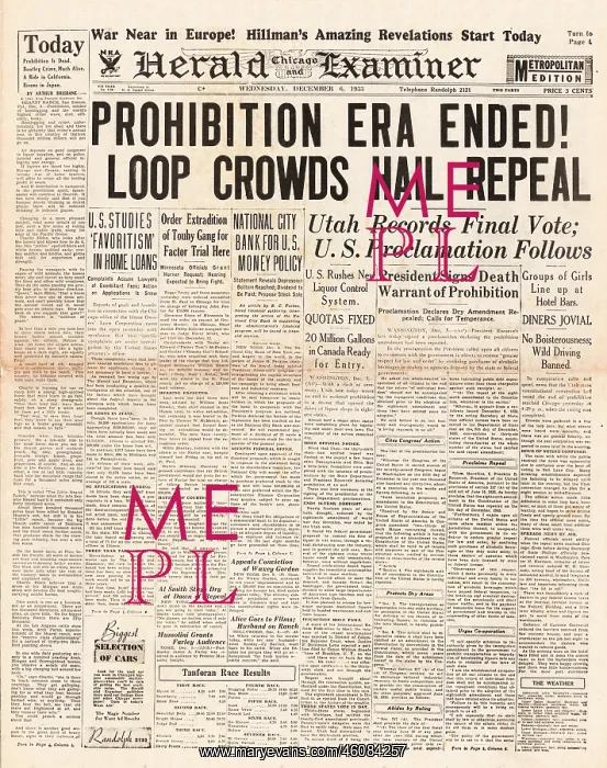  : 1933 Chicago Herald Examiner End of prohibition