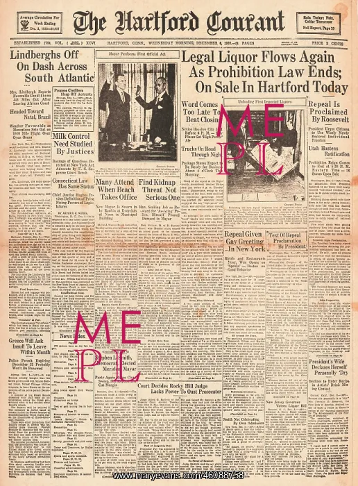 : 1933 The Hartford Courant End of prohibition : 1933 The Hartford Courant End of prohibition