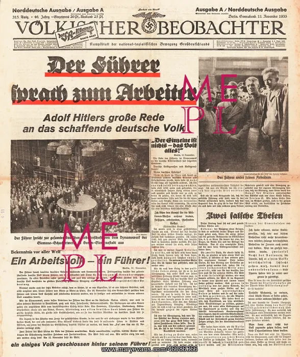 : 1933 Volkischer Beobachter Hitler speaks to the workers : 1933 Volkischer Beobachter Hitler speaks to the workers
