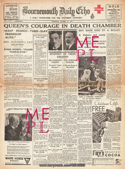 : 1934 Bournemouth Daily Echo Assassination of King Alexander : 1934 Bournemouth Daily Echo Assassination of King Alexander