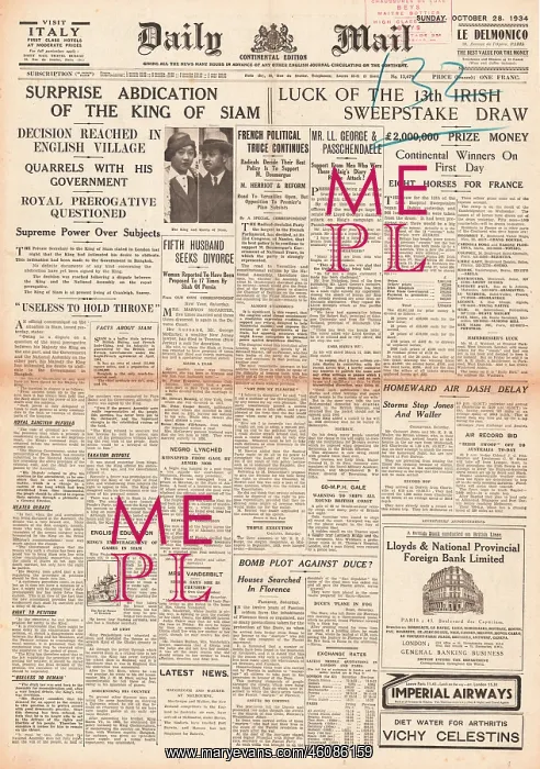 : 1934 Daily Mail Abdication of the King of Siam : 1934 Daily Mail Abdication of the King of Siam