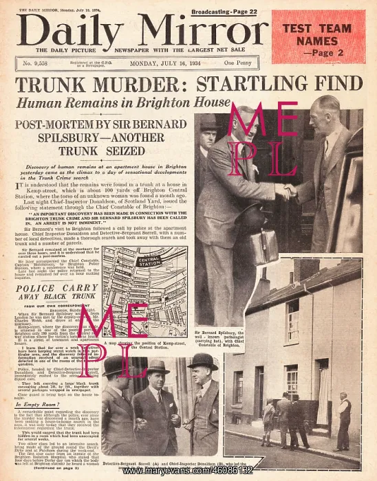 : 1934 Daily Mirror Brighton Trunk Murder : 1934 Daily Mirror Brighton Trunk Murder