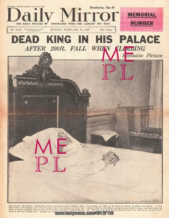 : 1934 Daily Mirror Death of King Albert : 1934 Daily Mirror Death of King Albert