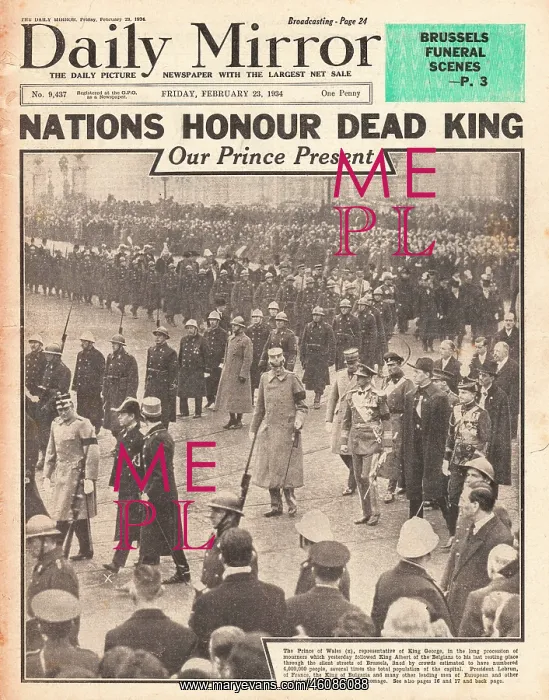  : 1934 Daily Mirror Funeral of King Albert