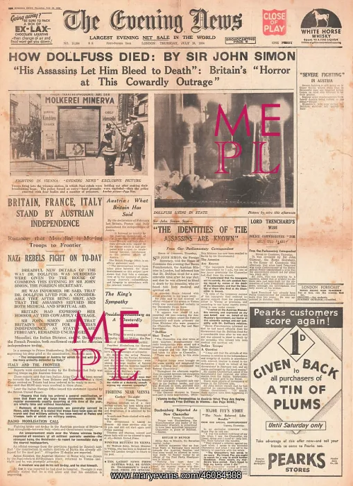 : 1934 Evening News Assassination of Engelbert Dollfus : 1934 Evening News Assassination of Engelbert Dollfus