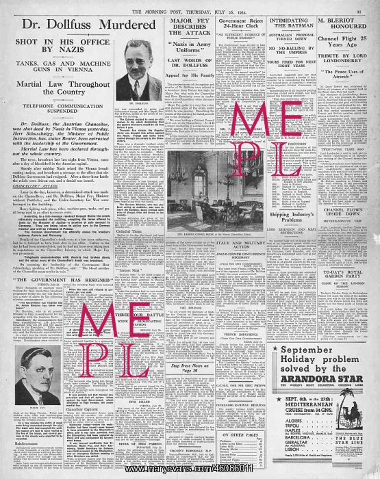 : 1934 Morning Post Assassination of Engelbert Dollfus : 1934 Morning Post Assassination of Engelbert Dollfus