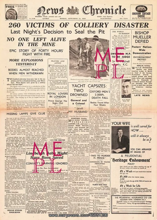 : 1934 News Chronicle Gresford Colliery mining disaster : 1934 News Chronicle Gresford Colliery mining disaster