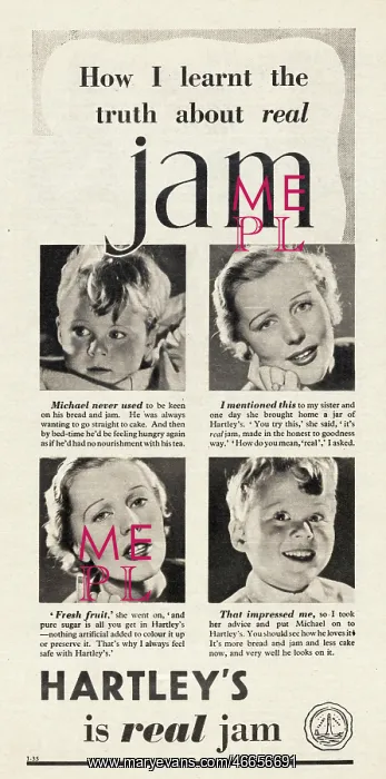 : 1934 UK Magazine Hartley's Jam Advert : 1934 UK Magazine Hartley's Jam Advert