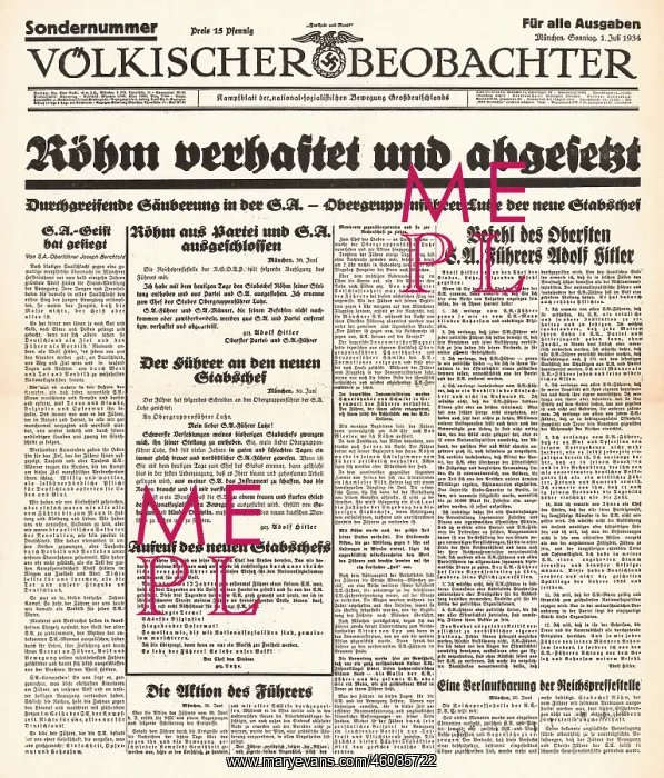 : 1934 Volkischer Beobachter S.A. leader Ernst Rohm executed : 1934 Volkischer Beobachter S.A. leader Ernst Rohm executed