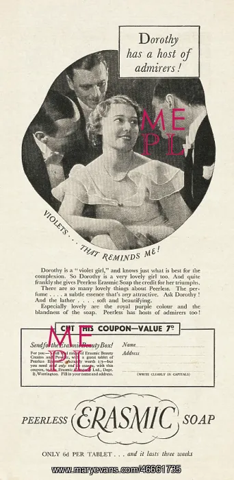 : 1935 UK Magazine Erasmic Soap Advert : 1935 UK Magazine Erasmic Soap Advert