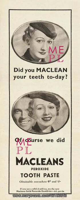 : 1935 UK Magazine Macleans Toothpaste Advert : 1935 UK Magazine Macleans Toothpaste Advert