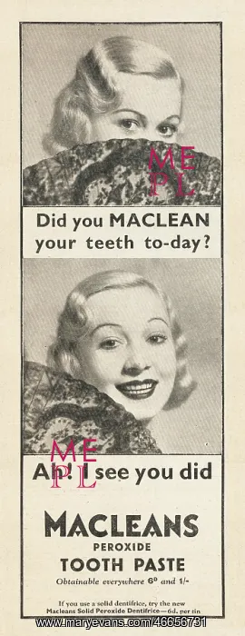 : 1935 UK Magazine Macleans Toothpaste Advert : 1935 UK Magazine Macleans Toothpaste Advert