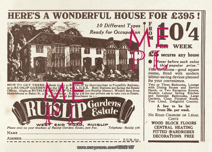 : 1935 UK Magazine Ruislip House Advert : 1935 UK Magazine Ruislip House Advert