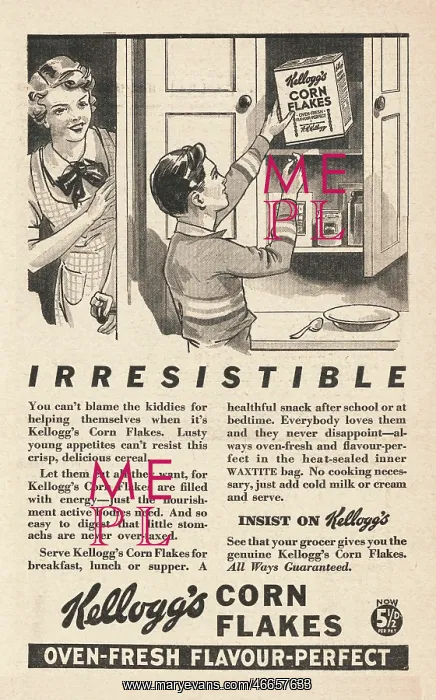 : 1936 UK Magazine Kellogs Cornflakes Advert : 1936 UK Magazine Kellogs Cornflakes Advert
